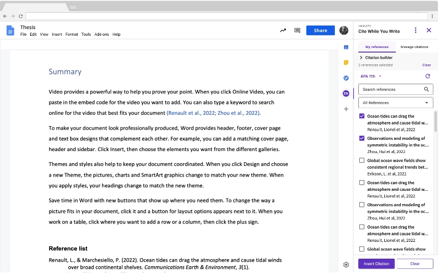 EndNote - cite Google Docs