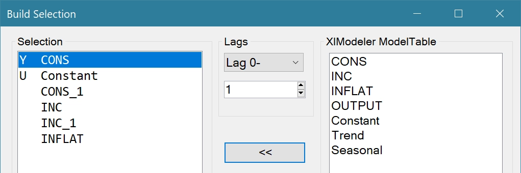 XlModeler - build selection