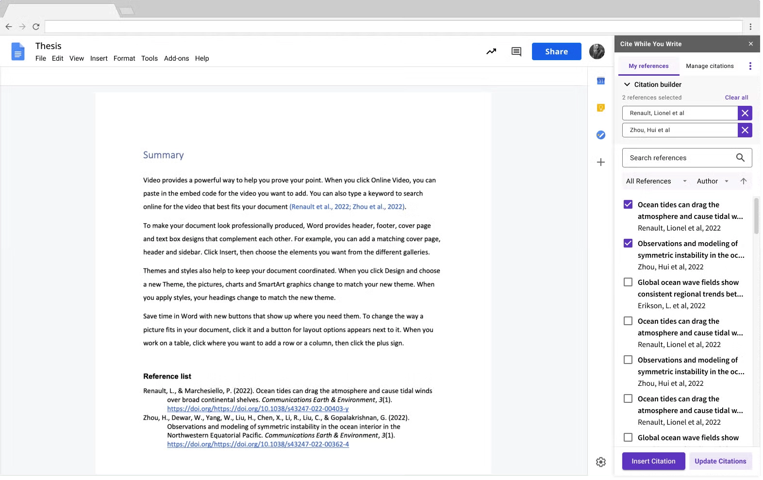 EndNote - cite Google Docs